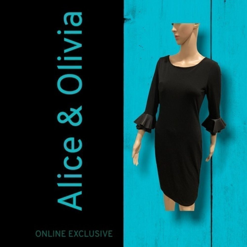 Vintage Alice & Olivia lamb leather & 100% silk blk dress p2p 17.5”, L38”,  W15”